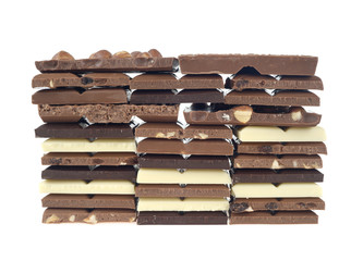 Chocolate bars stack isolated on white background