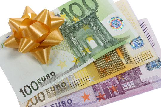 Billets euros avec n&oelig;ud cadeau
