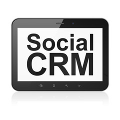 Business concept: Social CRM on tablet pc computer
