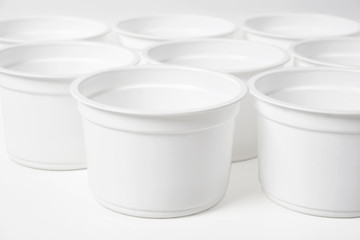 Empty white food glasses