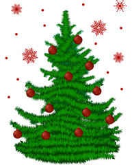 green decorated Christmas tree isolated on white