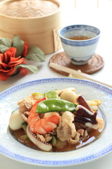 Chinese food, seafood and vegetable stir fried