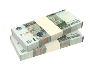 Russian money isolated on white background.