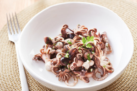 Sauteed baby octopus dish