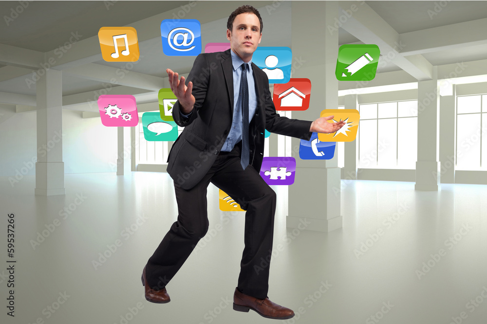 Poster composite image of businessman posing with arms outstretched