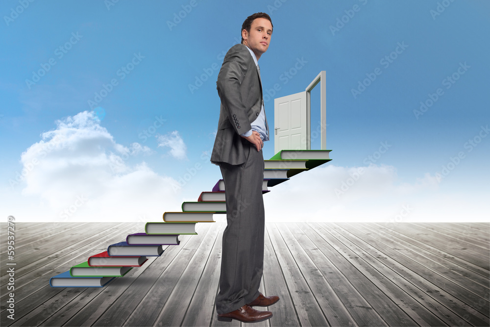 Poster composite image of serious businessman with hands on hips