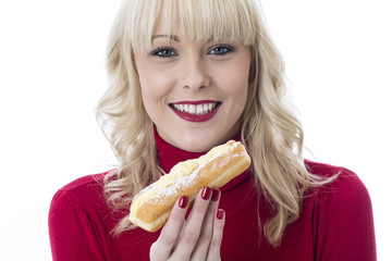 Young Woman Eating a Cream Cake