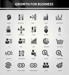 Growth, Finance and analysis icons,Black version,vector