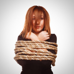 woman prisoner tied rope hostage female bondage bound girl slave