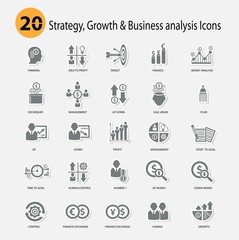Strategy,Growth & Business analysis Icons,Gray version,vector