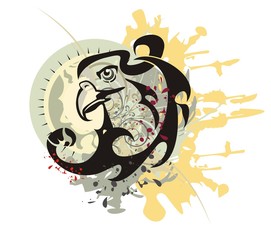 Eagle Mascot Head with splashes and the sun