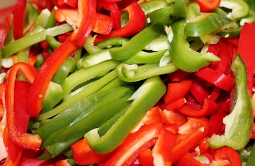 capsicum sweet peppers cut green and red stock, photo, photograph, image, picture, 
