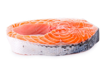raw salmon steak isolated