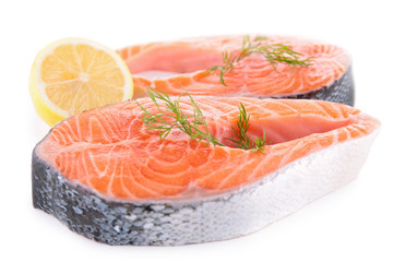 raw salmon steak isolated
