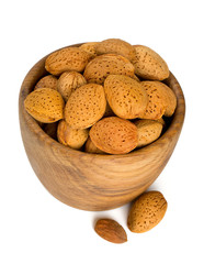 almonds in a wooden bowl