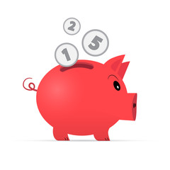 Vector Red Piggy Bank Isolated on White Background