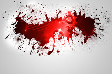 Splash on wall revealing cog and wheel