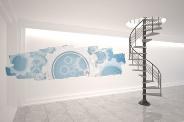 Abstract screen in room showing cogs and wheels