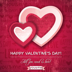 red background with  two valentine hearts and wishes text,  vect
