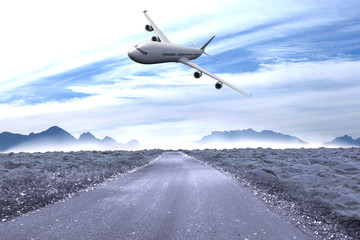 Composite image of road leading out to the horizon