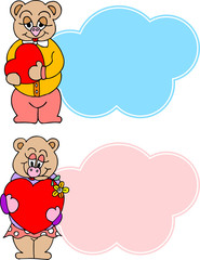 Valentine's day, sticker bear on the cloud. Boy and girl