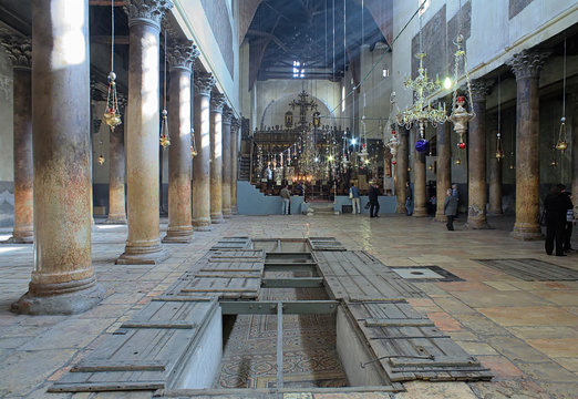 Interior Of The Church Of The Nativity In Bethlehem, Israel