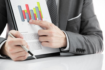 man hand and business report