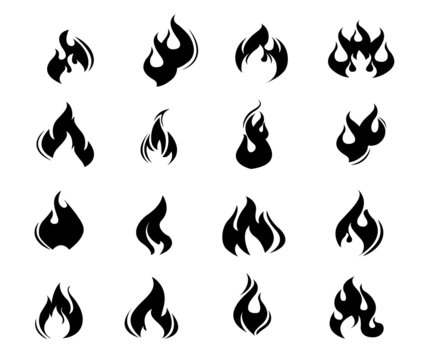 Fire flames, set icons,
