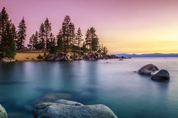 Lake Tahoe sunset over Sand Harbor state park
