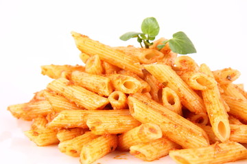 Pasta with pesto rosso decorated with cress