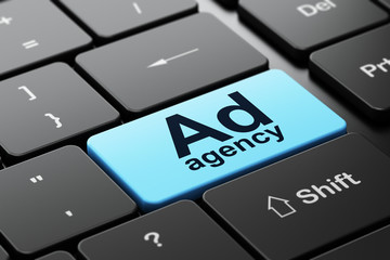 Advertising concept: Ad Agency on computer keyboard background