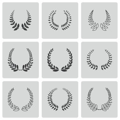 Vector black laurel wreaths icons set