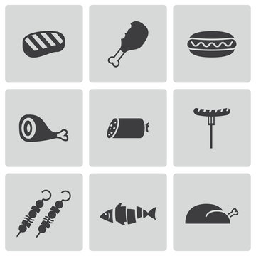 Vector black meat icons set