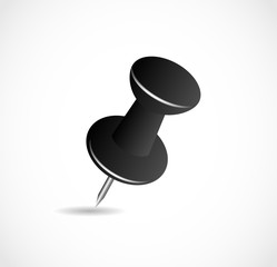 Black pushpin on a white background with shadow VECTOR