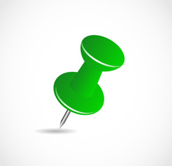 Green pushpin on a white background with shadow VECTOR