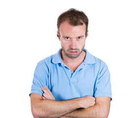 Portrait of angry, annoyed, grumpy, mad man, white background