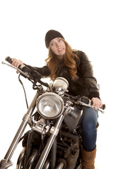 Fototapeta na wymiar woman black leather motorcycle yikes