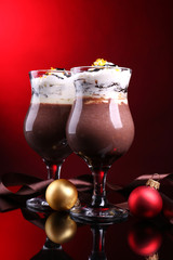 Tasty dessert with chocolate, cream and orange sauce,