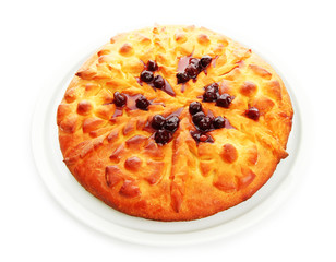 tasty homemade pie with jam, isolated on white