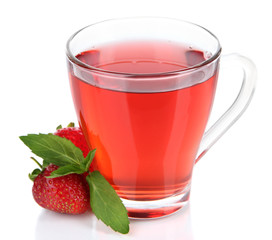 Delicious strawberry tea isolated on white