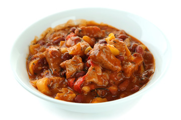 Chili Corn Carne - traditional mexican food, isolated on white