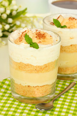 Delicious dessert with banana and caramel