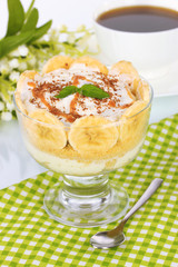 Delicious dessert with banana and caramel