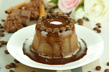 Yummy chocolate cake close-up