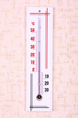 Thermometer on wall background