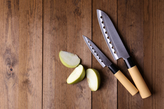 Kitchen Knives  On Wooden Background