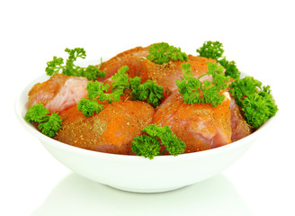 Turkey meat in bowl isolated on white