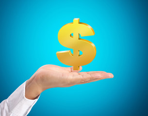 hand holding Golden dollar simbol
