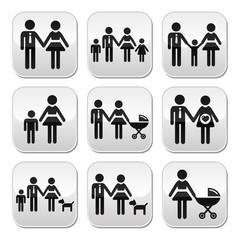 Family, parents and children vector buttons set