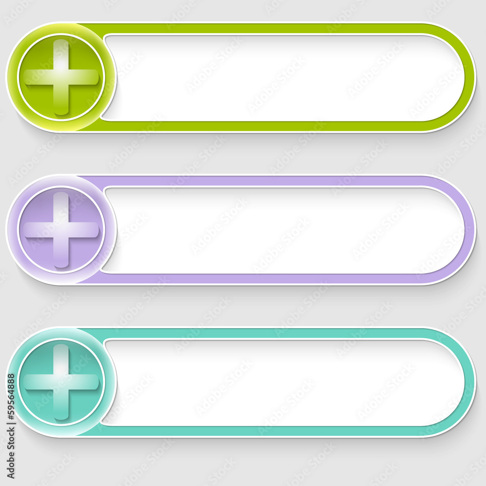 Poster set of three vector abstract buttons with plus sign